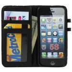 Wholesale iPhone 5 5S Square Flip Leather Wallet Case with Stand  (Black)